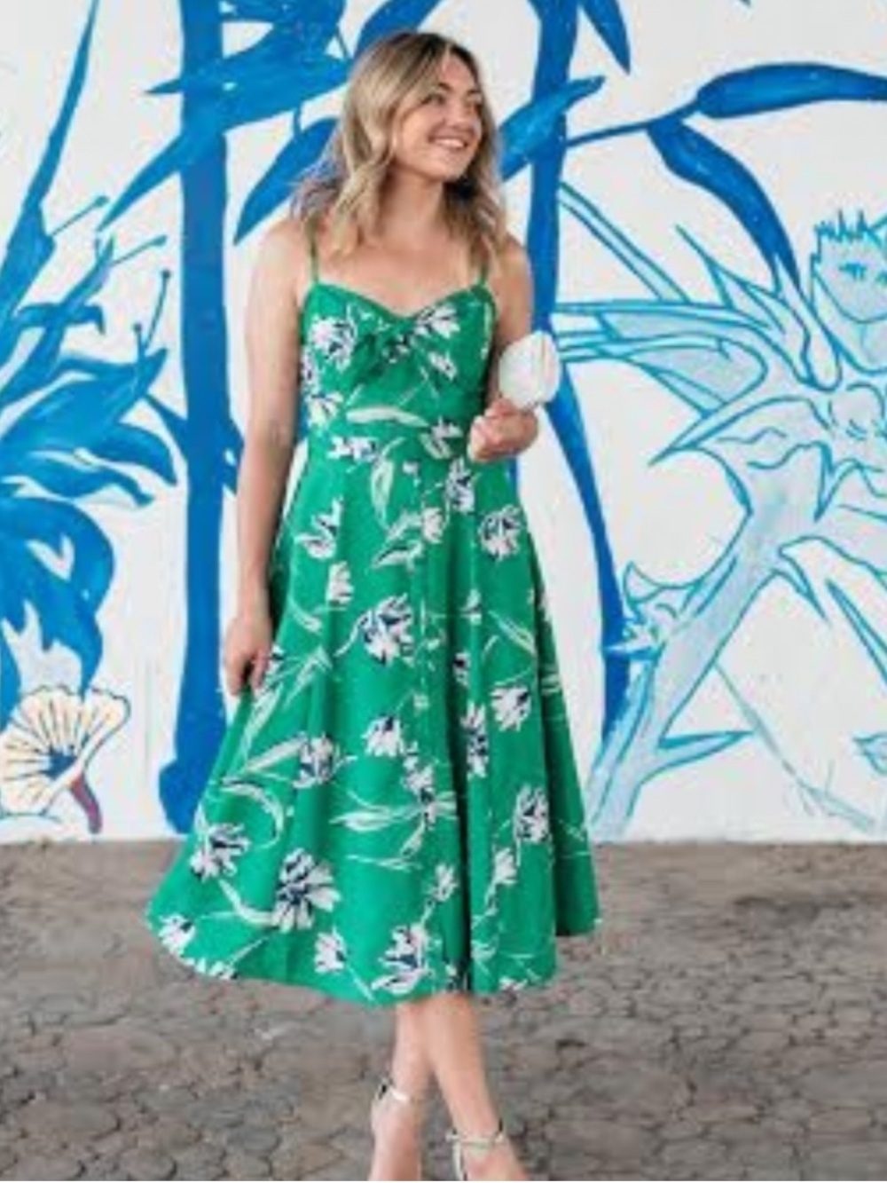Eliza J Tie Front Fit & Flare Midi Kelly Green Floral
Dress Sz 18